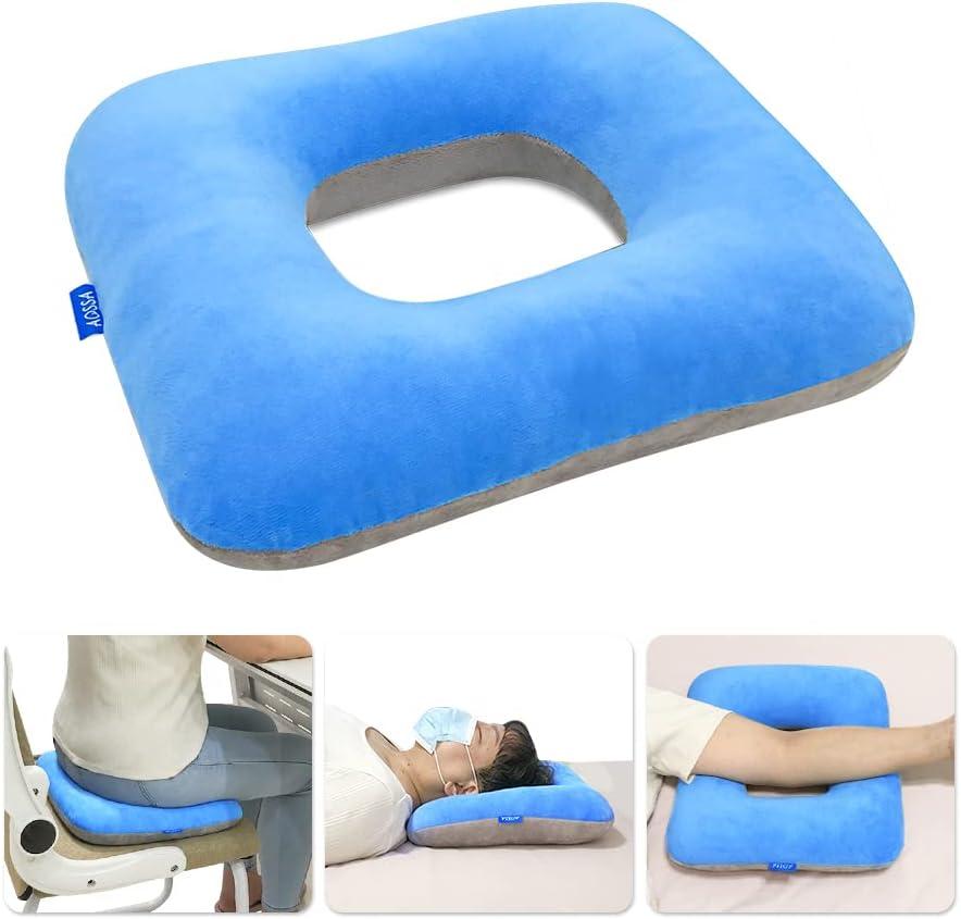 AOSSA Donut Pillow Seat Cushion for Tailbone Pain Bedsore Pressure Relief Pillow, Hemorrhoid Butt Pillow for Sitting, Medical Post Hip Surgery Cushion, Pregnancy, Pressure Sores Doughnut Pillow (Blue/Grey)