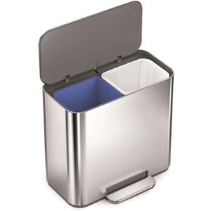 simplehuman 15L Mini Recycler Step Can, Dual Compartment Trash Can for Hotel, Offices and Small Spaces, Brushed Stainless Steel
