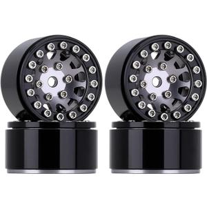 INJORA 1.0 Wheel Rims RC Metal Beadlock Wheels Rims for All 1/24 Scale Axial SCX24 Deadbolt RC Crawler Car Upgrades Accessories(Black&Grey)