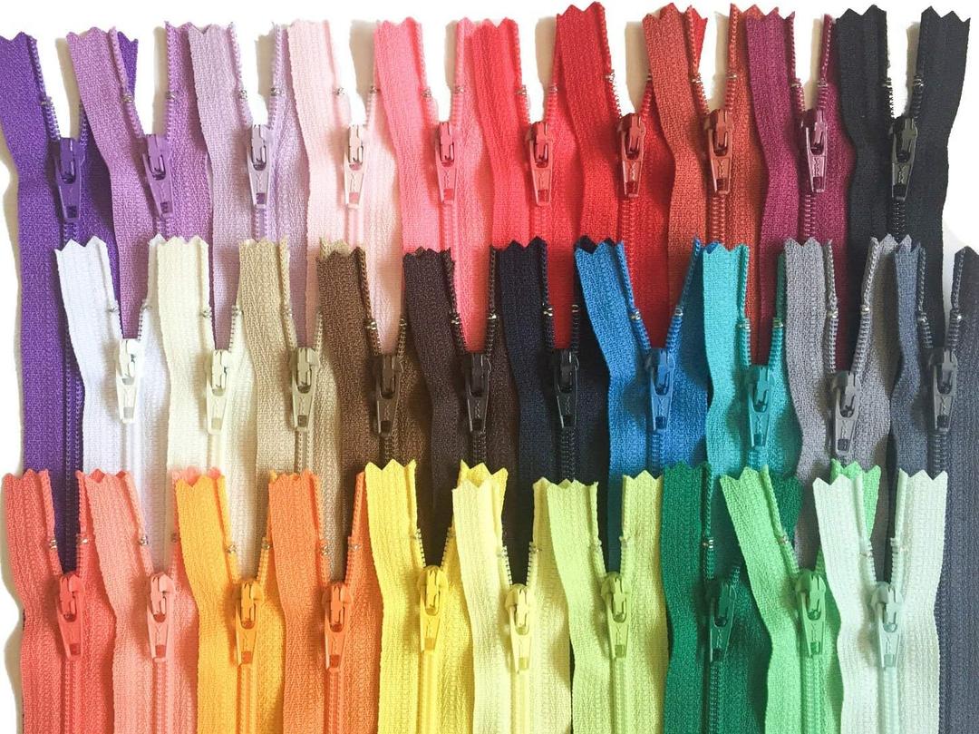 9 Inch Multicolor Pack YKK Zippers Number 3 Nylon Coil Set of 30 Pieces