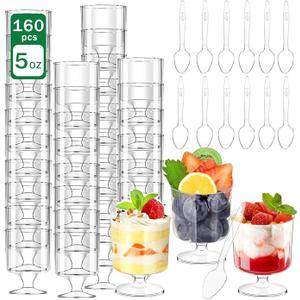 Artuxer  Packs Dessert Cups with Spoons,  OZ Goblet Mini Clear Plastic Dessert Parfait Cup for Party Serving Cups Fruit Ice Cream Mousse Pudding Appetizer Cup Bowl for Birthday,Party,Wedding