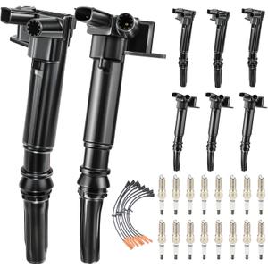 Ignition Coil Pack & Spark Plug & Wires Set 6.2 6.2L V8 Compatible with Ford F-150 F150 2010-2014, F250/F350 Super Duty 2010 2011 2012 2013 2014 2015 2016, Replace#UF631 UF639+SP526, Set of 8