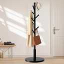 Coat Rack Freestanding Wooden Coat Tree Stand with 8 Round-tip Hooks, 3 Adjustable heights Coat Hat Rack for Entryway,Bedroom,Hallway,Office (Black)