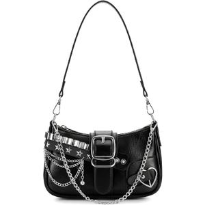 Cute Y2K Purse for Women, Y2k Star Embroidery Shoulder Bag, Mini Chain Hobo Handbag, Perfect for Daily Use, Parties & Travel (Black), 9" x 5.2" x 2.8"