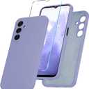 for Samsung Galaxy A16 5G Case, Silicone Phone Case with 1 Screen Protector, Soft Anti-Scratch Microfiber Lining, Full Body Shockproof Slim Cover, Lavender Purple