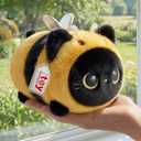 Mewaii Cute Black Cat Bee Plush Pillow, Kawaii Plushies Bee Stuffed Toy, Kitten Plushies with Honeybee Outfit Costume, Soft Squishy Bee Gift for Girls & Kids (8 Inch)