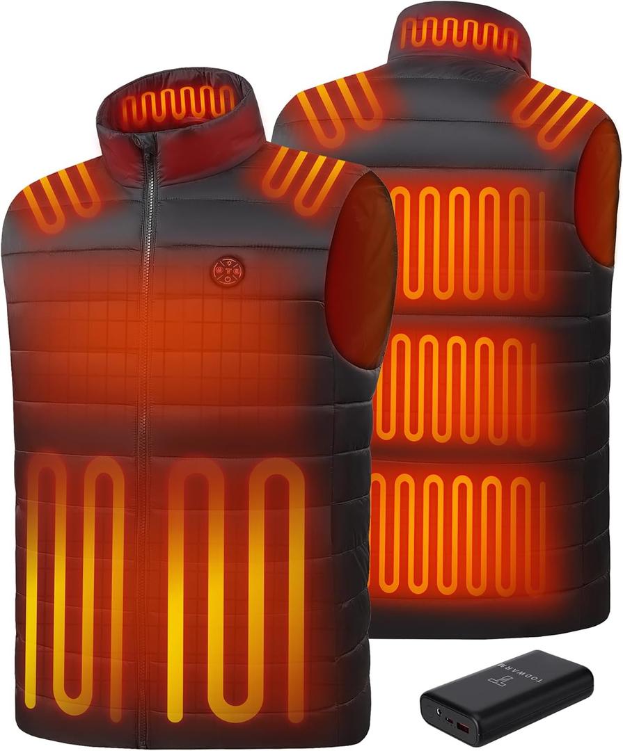 Men Heated Vest with Battery Pack Included, Fleece Electric Heating Vests 15-Zone Warming for Winter (Medium, Black 02)