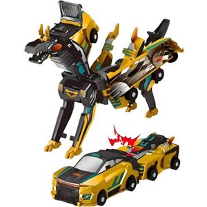 Magnetic Dinosaur Car Toy - 2 in 1 Crash & Transform Vehicle to Dino, No Battery Needed for Kids Age 3-12, Birthday Gift(Golden Dragon)