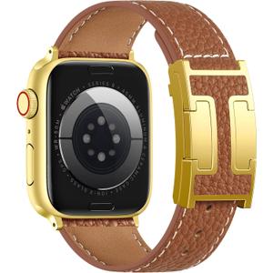Adorve Leather Magnetic Watch Band for Apple Watch Bands Women 38mm 40mm 41mm 42mm 44mm 45mm 46mm 49mm, Top Grain Leather Strap with H Magnetic Clasp, iWatch Band for Series 11/10/SE/9/8/7/6/5/4/3/2/1