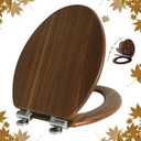 Elongated Toilet Seat Molded Wood Toilet Seat with Quietly Close and Quick Release Hinges, Easy to Install also Easy to Clean by Angol Shiold (Elongated, Walnut) (Soft Close)