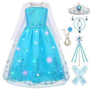Uplus ME Light Up Princess Dress Girls Elsa Costume Dress Kids Halloween Birthday Christmas Party Dress Up Outfit (7-8Y/150)