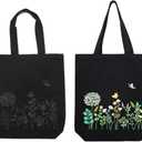 VWV-Whizzing Embroidery Canvas Tote Bag DIY Kit for Beginners, Complete with Pattern, Hoops, Color Threads, Tools & Detailed Instructions for Adults (13X15(in) Black-Bu)