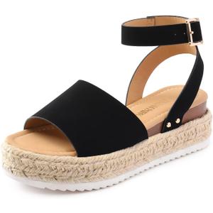 DREAM PAIRS Women's Platform Espadrilles Casual Ankle Strap Wedge Sandals Comfortable Dressy Summer Shoes, 9, Black-nubuck, Size 9