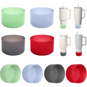 4Pcs Silicone Boots for Tumblers 40oz Fits Stanley/Hydrojug/Brumate/Simple Modern, More Bottles 2.9-3.1in Width Bottom Protector (Set3-Glitter-Green/Blue/Black/Red)