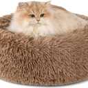Dog Calming Beds for Small Medium Large Dogs - Round Donut Washable Puppy Dog Bed, Anti-Slip Faux Fur Fluffy Donut Cuddle Anxiety Cat Pet Bed(16'' Khaki