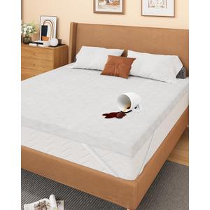 Zenzy 2-Inch Waterproof Mattress Cover, 100% Waterproof, Oeko-Tex Certified, Zippered Protector with Adjustable Straps, Ultra-Soft and Washable (Cover Only)