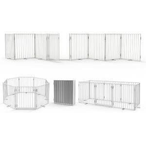 No Pawblems Free Standing Dog Gate with Door, 30'' Tall Foldable Dog Fence for Indoor & Outdoor, Up to 208 Inch Extra Wide Puppy Gate for Stairs, Hallways, Doorways, Deck, Yard (White, 8 Panels)