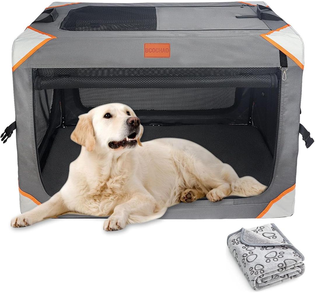 Collapsible Dog Crate-Portable Dog Travel Crate for Medium/Large Dogs,4-Door 36 in Dog Crates,Sturdy and Durable,Breathable and Comfortable,Suitable for Indoor and Outdoor Travel;Dog Blanket (36.0"L x 25.0"W x 25.0"H)