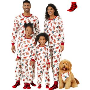 PATPAT Christmas Family Matching Pajama Sets Includes Christmas Socks - Perfect for Family Photos & Holiday Celebrations (White)