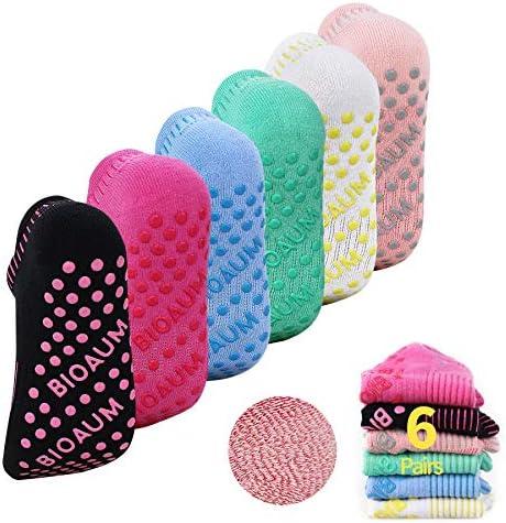 BIOAUM Yoga Socks for Women - 6 Pairs Cotton Cushion Non Slip Grip Slipper Pilates Hospital Socks, 6-11