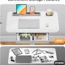 Mobile Standing Desk with Drawer, 28" Rolling Desk with Cup Holder and Hooks, Portable Laptop Cart on Wheels, Height Adjustable Workstation with Storage for Home Office, White