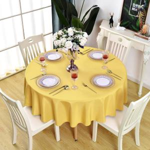 Yellow Round Tablecloth Waterproof Stain Resistant Wrinkle Free Table Cloth 210GSM Polyester Washable Wipeable Table Cover for Party, Banquet, Wedding, Indoor and Outdoor (48 inch, Circle)