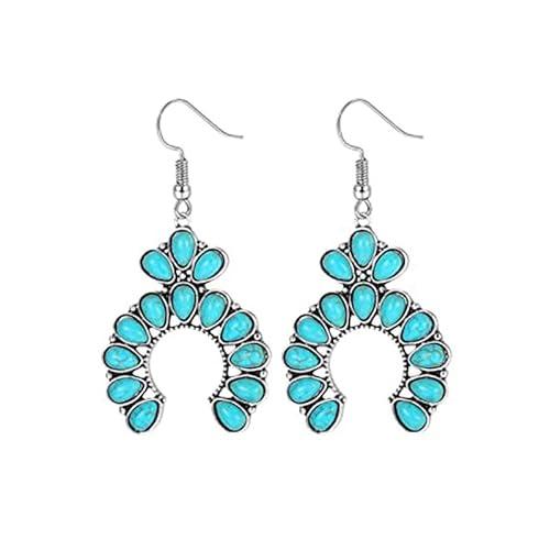Boho Turquoise Semicircle Oval Drop Dangle Earrings for Women Teen Girls Turquoise Bohemian Metal Stud Earrings Teardrop Earrings Vintage Alloy Pendant Fashion Jewelry Gifts, 1 Pair