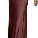 FEOYA Women’s Satin Silky Maxi Skirt High Waist A Line Elegant Flowy Mermaid Hem Drawstring Wedding Party Club Spring Skirt Chocolate Brown (L)