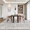 Soalmost 8x10 Washable Area Rugs for Living Room, Vintage Floral Stain Resistant Non-Slip Low Pile Neutral Rug Soft Throw Large Gray Carpet for Dining Room Bedroom Home Office (Grey, 8'x10')