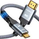 Highwings Mini HDMI to HDMI Cable 25FT, (4K 60Hz) High Speed HDMI to Mini HDMI Male Bi-Directional 2.0 Cord, for HDTV, Tablet, Camera and Camcorder [Aluminum Shell, Nylon Braided] (Grey)