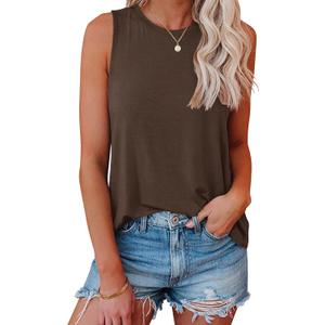 Smile Fish Women Crewneck Flowy Loose Fit Tank Top Sleeveless Summer Tops Shirts (Medium, Chocalte Brown)