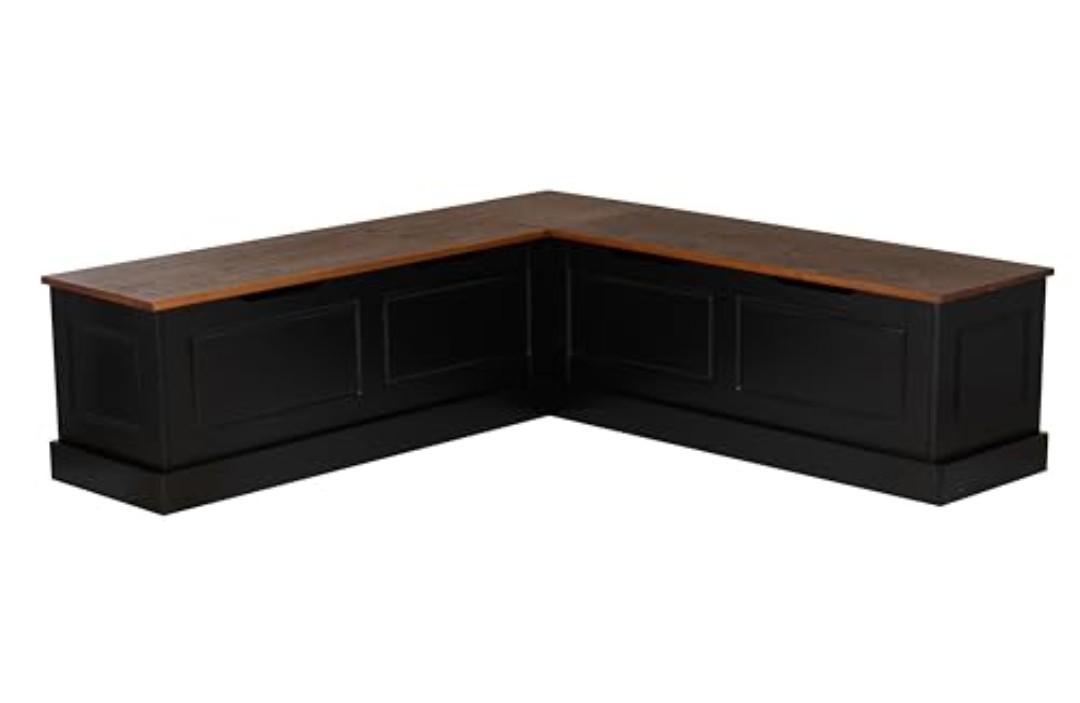 Linon Harris Black and Walnut Backless Kitchen Dining Nook with Hidden Storage Bench Space