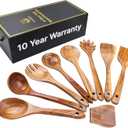 Wooden Kitchen Utensil Set, 9-Piece Teak Wood Kitchen Spoons for Cooking- Durable, Comfortable Grip, Non-Stick, Heat Resistant, Non-Scratch Kitchen Utensils-Perfect Cooking Gift