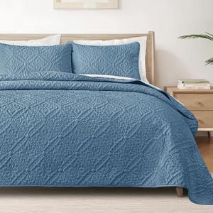 Exclusivo Mezcla California King Quilt Bedding Set, Lightweight Soft Bedspreads Coverlets with 2 Pillow Shams, Modern Grayish Blue Oversized Quilts King Size for All Seasons