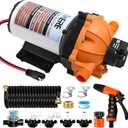 Upgraded 5.5 GPM 70 PSI Washdown Deck Wash Pump Kit, 12V Washdown Pump Kit,5 Chamber Self-Priming RV Fresh Water Pump for RV,Boat,Sprayer,Travel Trailers,and Yacht