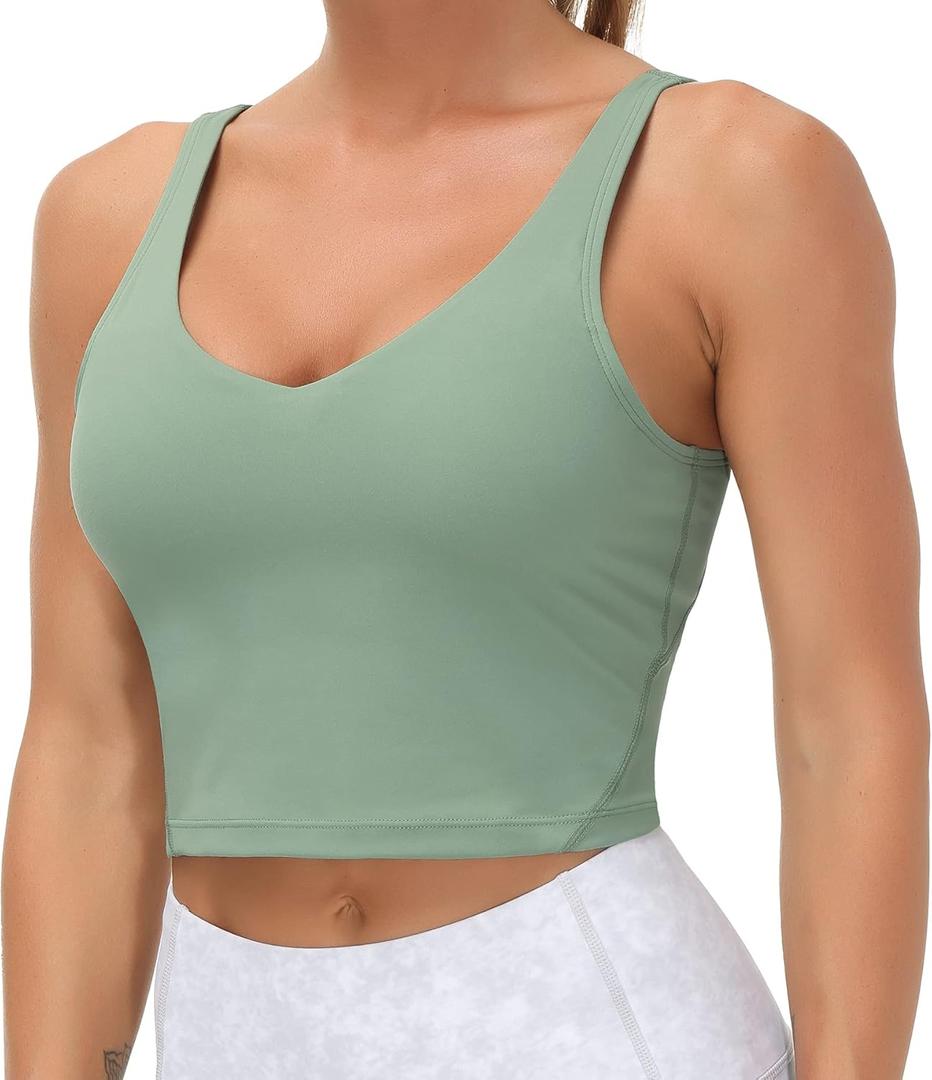 THE GYM PEOPLE Womens' Sports Bra Longline Wirefree Padded with Medium Support (Green, L)