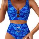 Herseas Swim Suits for Women 2026 Two Piece Modest Swimsuits Full Coverage Bestselling Bikini Set Hibiscus Floral Print Bathing Suit Color Block Large