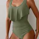 Ruffled Shell Stitched One Piece Swimsuit Tummy Control Bathing Suit
