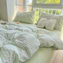 Nayoroom Green Gingham Duvet Cover Queen Size Plaid Dorm Bedding Set 3 Pieces Grid Checkered Duvet Cover with 2 Pillowcases, Soft Breathable Washed Microfiber