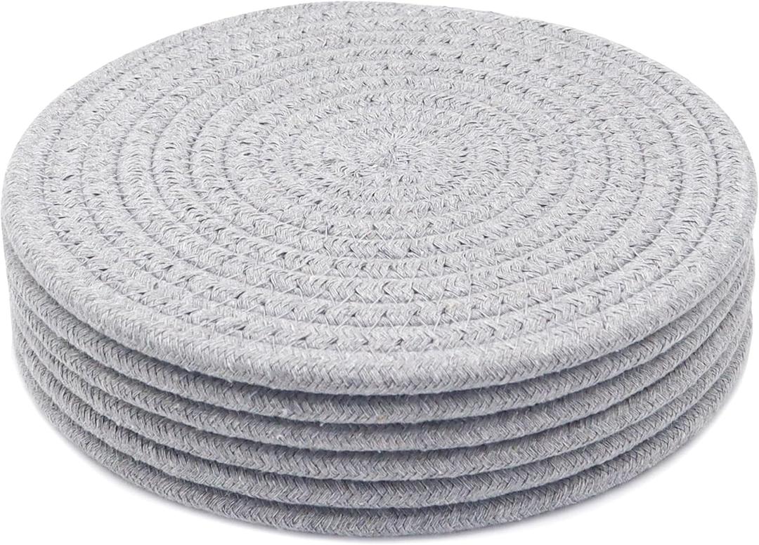8 Inch Trivets for Hot Dishes, Hot Pots and Pans, Thick Heat Resistant Large Coaster for Kitchen, Hot Pads, Kitchen Essentials, Kitchen Decor for Table & Countertop, 6 Pcs (Light Gray)