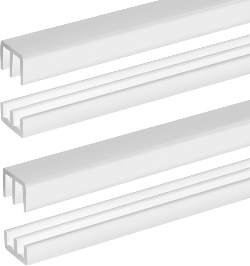 Landical 2 Sets 4FT Sliding Door Track for 1/8" Thick Panels Closet Glass Doors Plastic Cabinet Window Sliding Track (White)