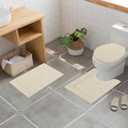 SHACOS Microfiber Bathroom Rugs Set of 3 with Toilet Lid Cover Non Slip Washable Bath Mat Absorbent Bathroom Carpet 16"x24"+U Shape Toilet Rug 20"x24"+Toilet Lid Cover 19"x21", Light Beige