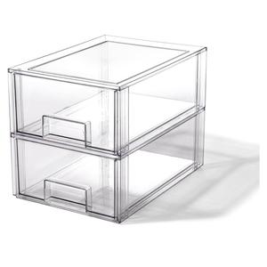BINO | Stackable Storage Drawers, Large - 2 Pack, Clear | THE CRATE COLLECTION | Storage Bins With Drawers | Bathroom Organizers | Under Sink Organizer | Vanity Cabinet Home Organization