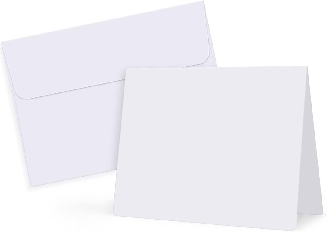 Eupako White Blank Cards and Envelopes 100 Pack - 5x7 Heavyweight Folded Cardstock and A7 Envelopes Self Seal for DIY Greeting Cards, Invitations, Wedding, Baby Shower, Birthday, Thank You Cards