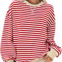 Plustrong Womens Oversized Sweatshirt Color Block Crewneck Casual Fall Pullover Tops (red stripe,M) (M)