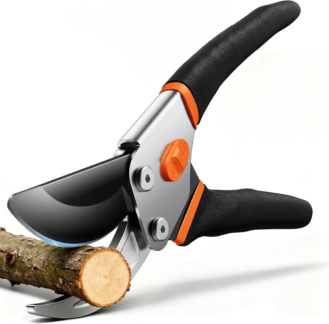 VOTREK Pruning Shears, 8.5 Professional Garden Pruner with Jam-Proof Spring & Ever-Sharp SK5 Blade, Ergonomic Bypass Clippers for Rose, Tree Trimming, Heavy Duty Bonsai Scissor for Weak Hand, 8.46 inches