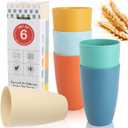 Wheat Straw Cups Set of 6, Unbreakable 20 OZ Reusable Cups, Alternative Plastic Drinking Glasses, Lightweight Tumbler for Kitchen Outdoor, Dishwasher Safe Tumblers & Water Glasses, Multi