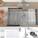 28 Inch Kitchen Sink All 304 Stainless Steel Metal 16 Gauge Single Bowl Sink with Kitchen Faucet Roll Up Rack Bottom Dish Grip Top or Under Mount Install Basin Bar Sink (28"x18") (28 x 18 Inches (Kitchen Sink with Faucet))