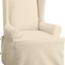 Sure Fit Home Décor Cotton Duck Solid TCushion Wing Chair One Piece Slipcover, Relaxed Woven Fit, 100% Cotton, Machine Washable, Natural Color