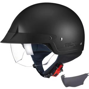 GLX M14 Open Face Motorcycle Helmet - Matte Black, Large - DOT Approved (Black)